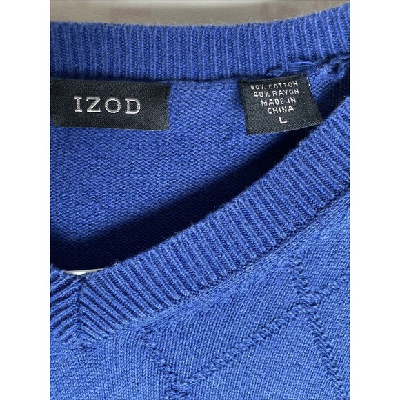 Izod Men's Pullover Sweater Size Large Navy Blue Long Sleeve Crew Neck Blue - Picture 2 of 5